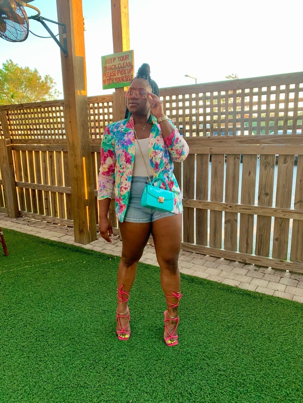 Floral Print Blazer in Multicolor - Stylish Women's Suit Jacket - Size: M